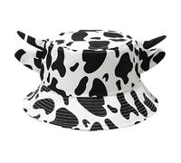 Muorruo Cappello a secchiello con stampa mucca e orecchie carine, cappello invernale con stampa mucca, cappello da pescatore con stampa mucca, cappello antivento, regali per amanti, cappello da