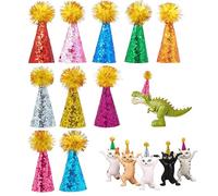 Muorruo Confezione da 10 mini cappelli per feste per peluche, figure, giocattoli, dinosauri, piccoli cappelli fai-da-te, decorazione per feste di bambole colorate, cappello a cono regolabile con pon