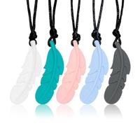 Muorruo Confezione da 5 collane sensoriali, Giocattolo da Masticare in Silicone per alleviare l'ansia, Giocattolo sensoriale per Bambini con autismo, Sviluppo motorio Orale, ADHD, SPD (Piuma)