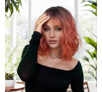 MUPUL Parrucca Rosa Ombre Corto Corto Ondulato Bob Parrucche Per Le Donne Con Frangetta Lunga Spalla Sintetica Cosplay Parrucca Da Festa Per Ragazze Uso Quotidiano Parrucche Colorate