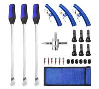 MUQIDA Kit di 25 cucchiai per pneumatici da 38,1 cm, con valvole a 4 vie con cucchiai, protezioni per cerchioni, corpi delle valvole, coperture per steli delle valvole, set di attrezzi per cambio