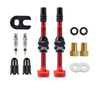 MUQZI Tubeless Presta Valve Stem Kits - No Leak Bike tubeless Valve Stems with Integrated Valve Core Remover Tool and Alloy Presta Valve Stem Caps for Bicycle, Red (60mm)