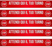 mural stickers Adesivi CALPESTABILI - ASPETTA Qui Il Tuo Turno - Striscia - Linea - Riga - DISTANZIAMENTO Sociale - Locali - Negozi - ATTIVITA' Commerciali - STRISCIA1 Rosso 5 Pezzi - 60 X 8 CM