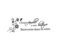 Murale, Adesivo da parete, Decalcomania con citazioni francesi per soggiorno Quoteschaque Famille A Une Histoire Adesivo in vinile Eleganza Murales fai da te 116x42 cm, Adesivi d'amore