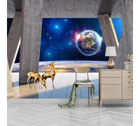 Murale autoadesivo 3D con universo e cielo stellato, ideale per soggiorno, camera da letto e come sfondo per un'opera d'arte decorativa.