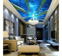 Murale autoadesivo 3D per soffitto, carta da parati con foresta di pioppi stellata, decorazione murale per soffitto di soggiorno e camera da letto