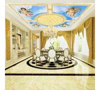 Murale autoadesivo 3D per soffitto con cielo azzurro, nuvole bianche e figure di angeli, ideale per decorare il soffitto di soggiorno e camera da letto