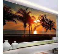 Murale autoadesivo in PVC Carta da parati 3D Bellissima spiaggia Palma da cocco Paesaggio al tramonto Pittura murale Sfondo muro Salotto Camera da letto Art Deco