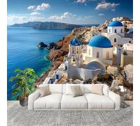Murale Carta da Parati 200x140 cm Santorini, Grecia Stampa Artistica Premium in Tessuto non Tessuto Poster Fotomurale Blu per Famiglia Murales Adesivi da Parete Decorare