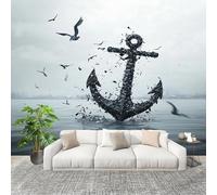 Murale Carta da Parati 200x140cm Ancora Da Vela Fantasy Stampa Artistica Premium in Tessuto non Tessuto Poster Fotomurale Grigio per Famiglia Murales Adesivi da Parete Decorare