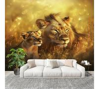 Murale Carta da Parati 250x175cm Branco Di Leoni Di Animali Della Prateria Stampa Artistica Premium in Tessuto non Tessuto Poster Fotomurale Giallo per Famiglia Murales Adesivi da Parete Decorare