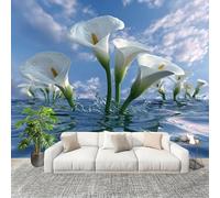 Murale Carta da Parati 250x175cm Riflesso Dei Fiori Di Calla Stampa Artistica Premium in Tessuto non Tessuto Poster Fotomurale Blu per Famiglia Murales Adesivi da Parete Decorare