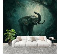 Murale Carta da Parati 350x256cm Elefante Animale Fantastico Stampa Artistica Premium in Tessuto non Tessuto Poster Fotomurale Verde per Famiglia Murales Adesivi da Parete Decorare
