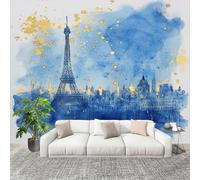 Murale Carta da Parati 350x256cm Silhouette Di Città Moderna Ad Acquerello Stampa Artistica Premium in Tessuto non Tessuto Poster Fotomurale Blu per Famiglia Murales Adesivi da Parete Decorare