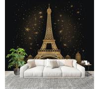 Murale Carta da Parati 400x280cm Romantico Torre Eiffel Motivo A Stelle Stampa Artistica Premium in Tessuto non Tessuto Poster Fotomurale Nero per Famiglia Murales Adesivi da Parete Decorare