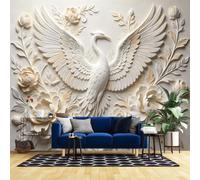 Murale Da Parete 3D A Rilievo 64X112 Pollici Murale Da Parete 3D In Rilievo con Gru Bianca E Peonia Elegante Carta Da Parati Botanica per Camera Da Letto Arte Pacifica con Uccelli Poster Naturalisti
