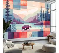 Murale da Parete 3D Animale Orso Lago Carta da Parati Fotografica, Geometria Astratta Murale da Parete in Tessuto Non Tessuto Poster Decorativo Design Moderno 400 x 280 cm (L x A) per Soggiorno