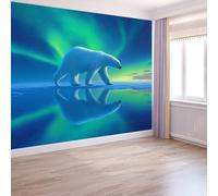 Murale da Parete 3D Lago Aurora Boreale Orso Carta da Parati Fotografica, Realismo Murale da Parete in Tessuto Non Tessuto Poster Decorativo Design Moderno 450 x 315 cm (L x A) per Soggiorno