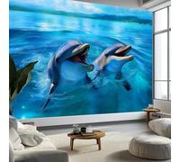 Murale da Parete 3D Oceano Delfini Carta da Parati Fotografica, Fotografia Naturalistica Murale da Parete in Tessuto Non Tessuto Poster Decorativo Design Moderno 450 x 315 cm (L x A) per Soggiorno