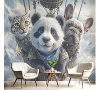 Murale da Parete 3D Panda Tigre, Illustrazioni di animali Poster Decorativo Moderno per Soggiorno o Cameretta, Design Fotografico - 200 x 140 cm