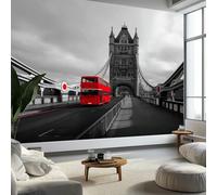 Murale da Parete 3D Tower Bridge Autobus Rosso Carta da Parati Fotografica, Paesaggio Architettonico Murale da Parete in Tessuto Non Tessuto Poster Decorativo 500 x 280 cm (L x A) per Soggiorno