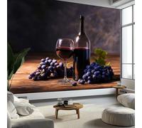 Murale da Parete 3D Uva Fotografia di Calici da Vino Carta da Parati Fotografica, Realismo Murale da Parete in Tessuto Non Tessuto Poster Decorativo Design Moderno 200 x 140 cm (L x A) per Soggiorno