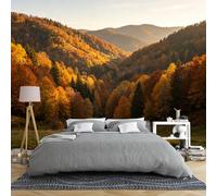 Murale Da Parete Con Paesaggio Montano Autunnale Illuminato Dal Sole 400 × 280 Cm Carta Da Parati Panoramica 3D In Tessuto Non Tessuto Per Camera Da Letto E Soggiorno Autunno Bosco Colline Fotograf
