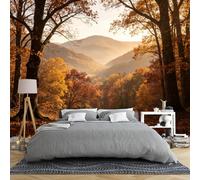 Murale Da Parete Con Paesaggio Montano E Valle All'Alba In Autunno 400 × 280 Cm In Tessuto Non Tessuto 3D Panoramico Per Camera Da Letto E Soggiorno Murales Con Paesaggio Naturale E Foresta Dorata