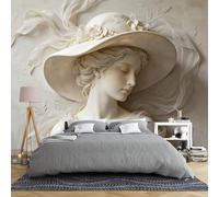 Murale Da Parete Con Scultura 3D Di Donna Con Cappello 150 × 105 Cm Rilievo Del Volto Di Donna Carta Da Parati In Tessuto Non Tessuto Grande Ritratto Moderno Statua Da Parete Per Soggiorno Camera D