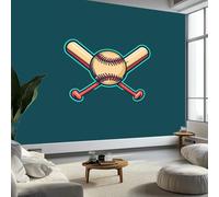 Murale da parete panoramico verde scuro, alla moda e semplice, carta da parati sportiva da baseball 200 x 140 cm (larghezza x altezza), poster panoramico moderno su larga scala per soggiorno, camera