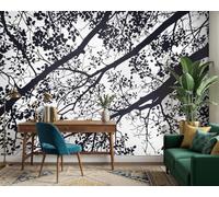 Murale fotografico - carta da parati con rami d'albero in bianco e nero, stile moderno, ideale per soggiorno, camera da letto, cameretta dei bambini, decorazione murale, 430 cm x 300 cm, poster - ades