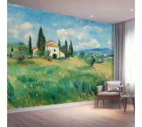 Murale in Carta da Parati Colorato - Peinture à l'huile Village Prairie Pastoral Stampato in Alta Definizione - Perfetto per Casa, Ufficio, Ristorante, Hotel - Facile da Installare - 300 x 210 cm