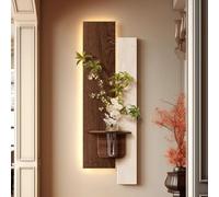 Murale in Pietra Arenaria con Vaso e Pianta Artificiale, Pittura Murale Tridimensionale con Luce LED, Quadro Moderno da Appendere, per Ingresso Soggiorno(Brown,33 * 100cm/13 * 39.4in)