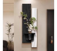 Murale in Pietra Arenaria con Vaso e Pianta Artificiale, Pittura Murale Tridimensionale con Luce LED, Quadro Moderno da Appendere, per Ingresso Soggiorno(Black,40 * 120cm/15.7 * 47.2in)