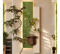 Murale in Pietra Arenaria con Vaso e Pianta Artificiale, Pittura Murale Tridimensionale con Luce LED, Quadro Moderno da Appendere, per Ingresso Soggiorno(Green,50 * 150cm/19.7 * 59in)