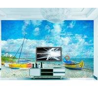 Murale In Tessuto Non Tessuto Dipinto A Olio Di Barca Sulle Coste Carta Da Parati Decorazione Murale Soggiorno Camera Da Letto Dal Design Moderno 400Cm(W)*280Cm(H)
