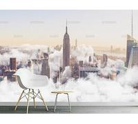 Murale In Tessuto Non Tessuto Disegno A Mano Della Scena Urbana, Nuvole, Mare Carta Da Parati Decorazione Murale Soggiorno Camera Da Letto Dal Design Moderno 200Cm(W)*140Cm(H)