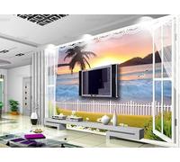 Murale In Tessuto Non Tessuto Vista Fuori Dalla Finestra Carta Da Parati Decorazione Murale Soggiorno Camera Da Letto Dal Design Moderno 150Cm(W)*105Cm(H)