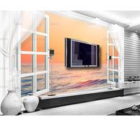 Murale In Tessuto Non Tessuto Vista Fuori Dalla Finestra Carta Da Parati Decorazione Murale Soggiorno Camera Da Letto Dal Design Moderno 350Cm(W)*256Cm(H)
