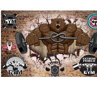 Murale personalizzato con immagine 3D nostalgica di un orso che fa palestra - 400 cm × 280 cm