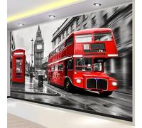 Murale stampato in 3D Autobus A Due Piani Di Londra Carta da parati moderna per interni 300 x 210 cm Adatto per camera da letto e soggiorno Rosso Decorazione murale in tessuto non tessuto