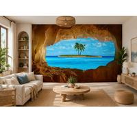 Murale Wallpaper Tropicale Isola 366X254Cm Murale Da Parete Mare Spiaggia Blu