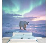 Murales - Carta da parati autoadesiva rimovibile con orso polare che cammina sulla neve sotto l'aurora boreale e il cielo artico, per camera da letto, soggiorno, sala da pranzo