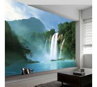 Murales da Parete Premium 3D Paesaggio Naturale Arte da Parete Straordinaria, Cascata Nella Giungla Vegetazione Montana Carta da Parati Fotografica per Soggiorno e Camere da Letto 250 x 175 cm