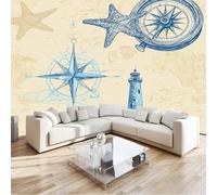Murales da Parete Premium 3D Stile Vintage Arte da Parete Straordinaria, Faro Nautico Bussola Geometrica Carta da Parati Fotografica di Alta Qualità per Soggiorno e Camere da Letto 400 x 280 cm