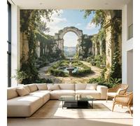 Murales di dimensioni personalizzate Antiche rovine romane fontana paesaggio italiano pittura a olio autoadesivo tessuto rimovibile grande carta da parati decorazione da parete per soggiorno camera da