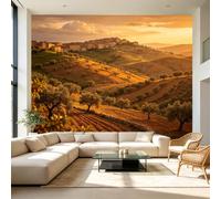 Murales di dimensioni personalizzate Paesaggio Campagna Toscana Tramonto Colline Ulivi Pittura ad olio Autoadesivo Tessuto Parete Rimovibile Grande Carta da Parati Decorazione Murale per Soggiorno