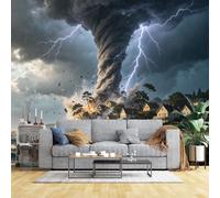Murales di dimensioni personalizzate Storm Tornado con fulmine sulla città costiera murales realistico tessuto autoadesivo rimovibile carta da parati per sala giochi seminterrato