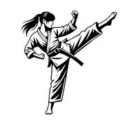 Murales e adesivi murali in vinile progettazione della posa d'azione della ragazza di karate 67.2x72.6cm Dotato di kit di pellicola di trasferimento Nero