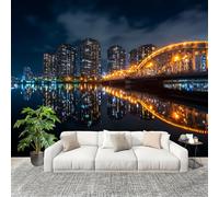 Murales Fotomurale 200x140cm Riflesso Degli Edifici Della Città Decorazione Murale -Moderni Soggiorno Ufficio - Poster Blu Scuro Carta da Parati in Tessuto Non Tessuto Murale Adesivi da Parete